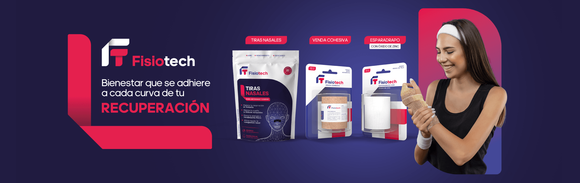 fisiotech, tiras nasales, venda cohesiva, esparadrapo