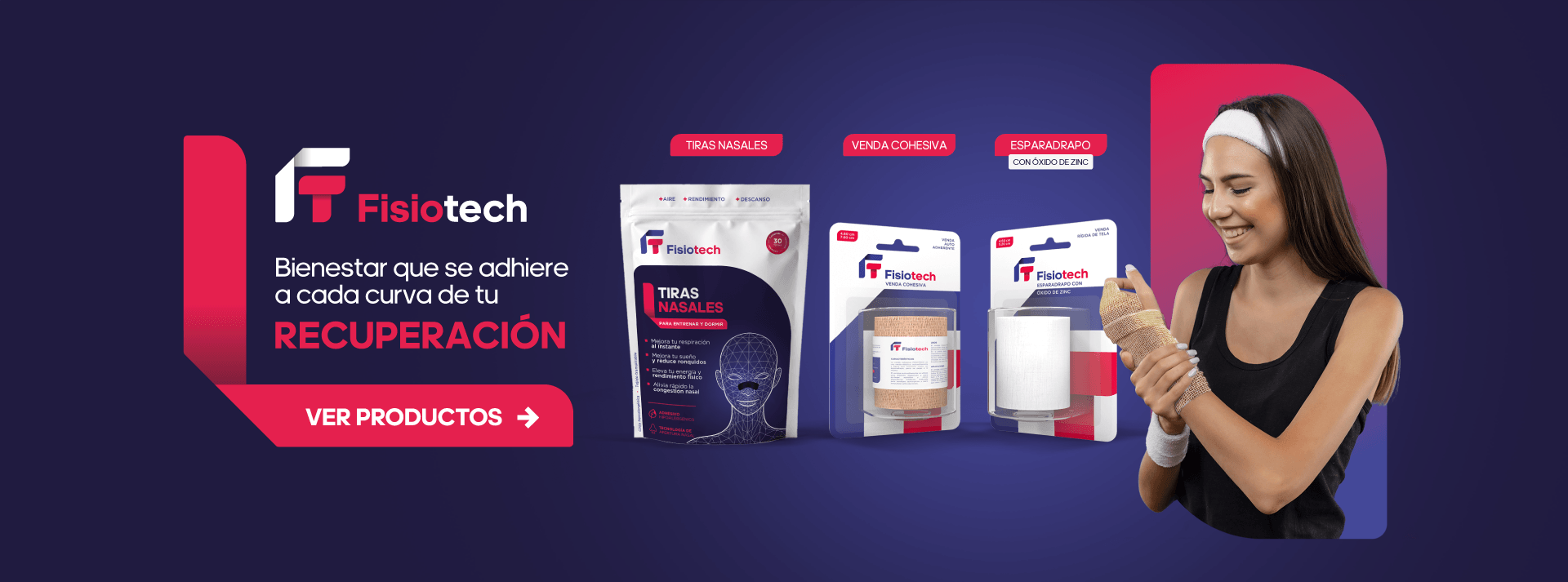 fisiotech, tiras nasales, venda cohesiva, esparadrapo